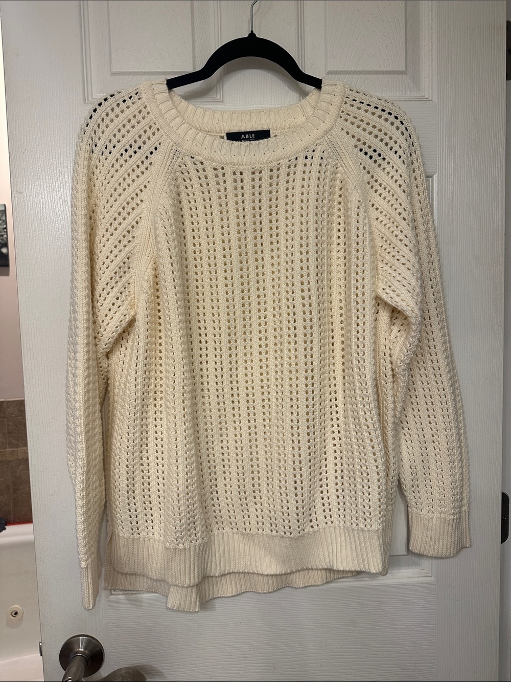 ABLE Cream Open-Weave Crewneck Sweater - EUC